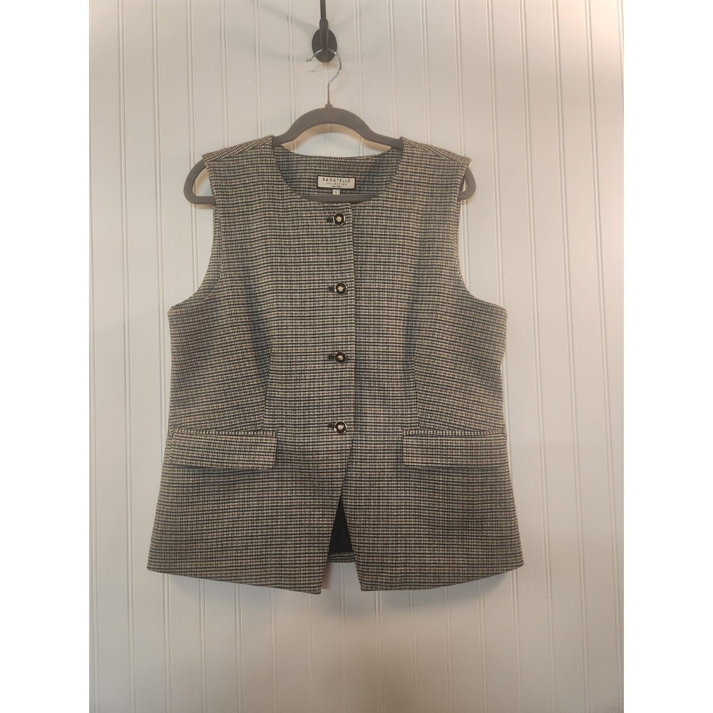 Bagatelle Collection Women's Navy Houndstooth Vest Size L Classic Career Office